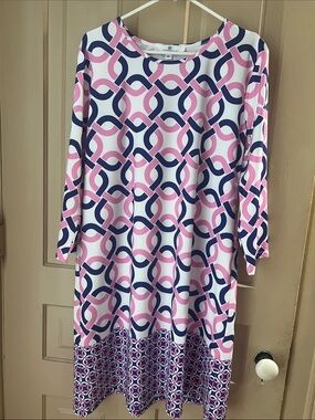 Jean-Pierre Klifa Daphne Geometric Shift Dress in Pink & Navy